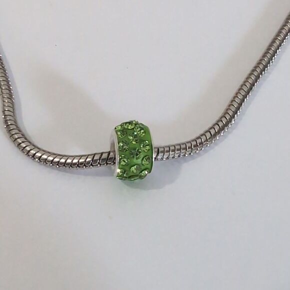 Silver Green with Green Rhinestones Charm for Pandora Style Bracelet - Picture 3 of 3